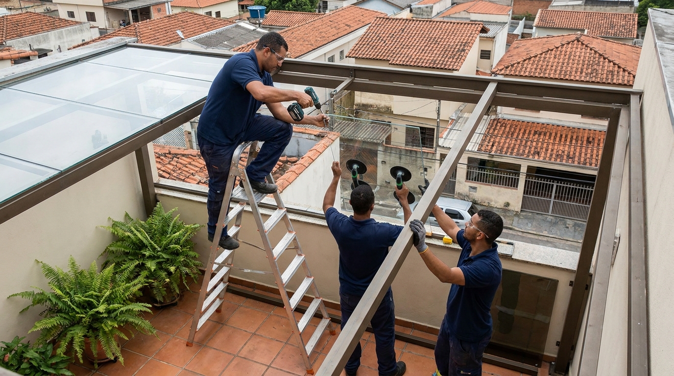 Cobertura de vidro em terraço com telhados em Campos dos Goytacazes-RJ