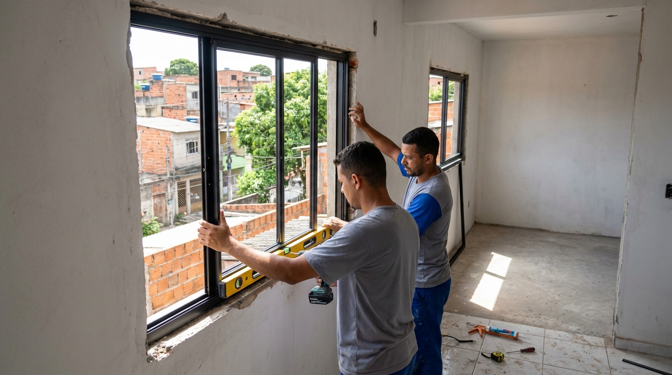 Esquadria de alumínio em obra em Campos dos Goytacazes-RJ