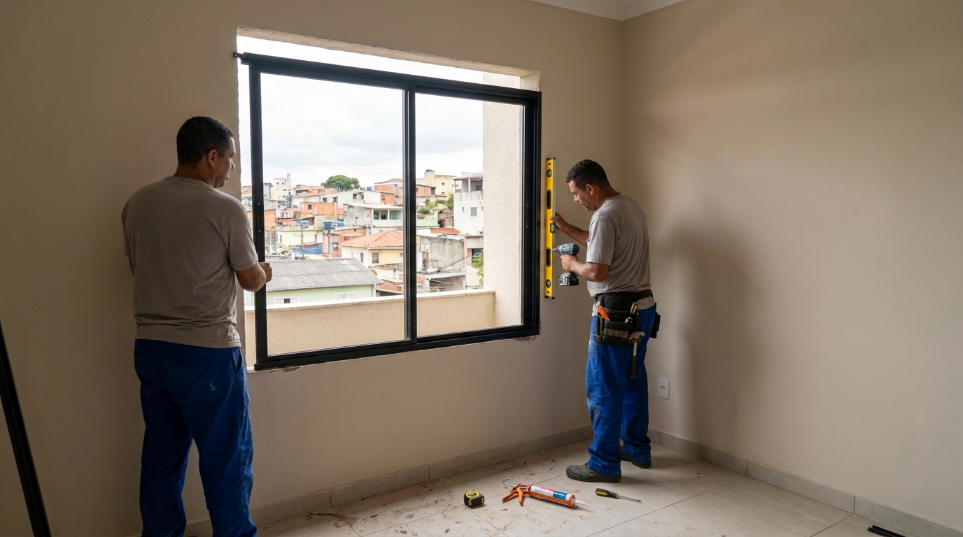 Esquadria de alumínio em quarto bege em Campos dos Goytacazes-RJ