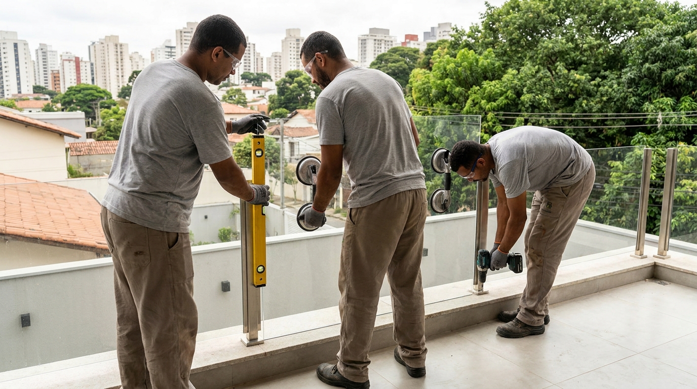 Guarda-corpo em terraço alto com vista cidade em Campos dos Goytacazes-RJ