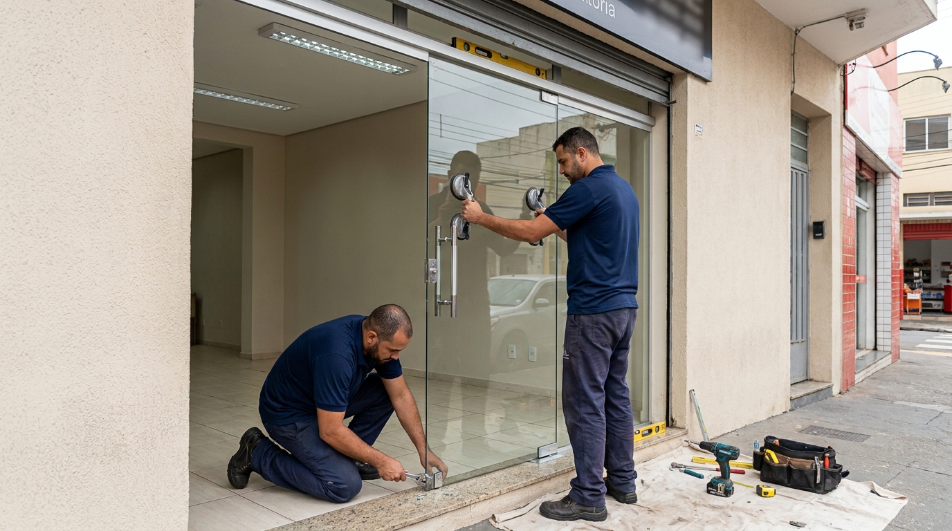 Porta de vidro com puxador inox em Campos dos Goytacazes-RJ